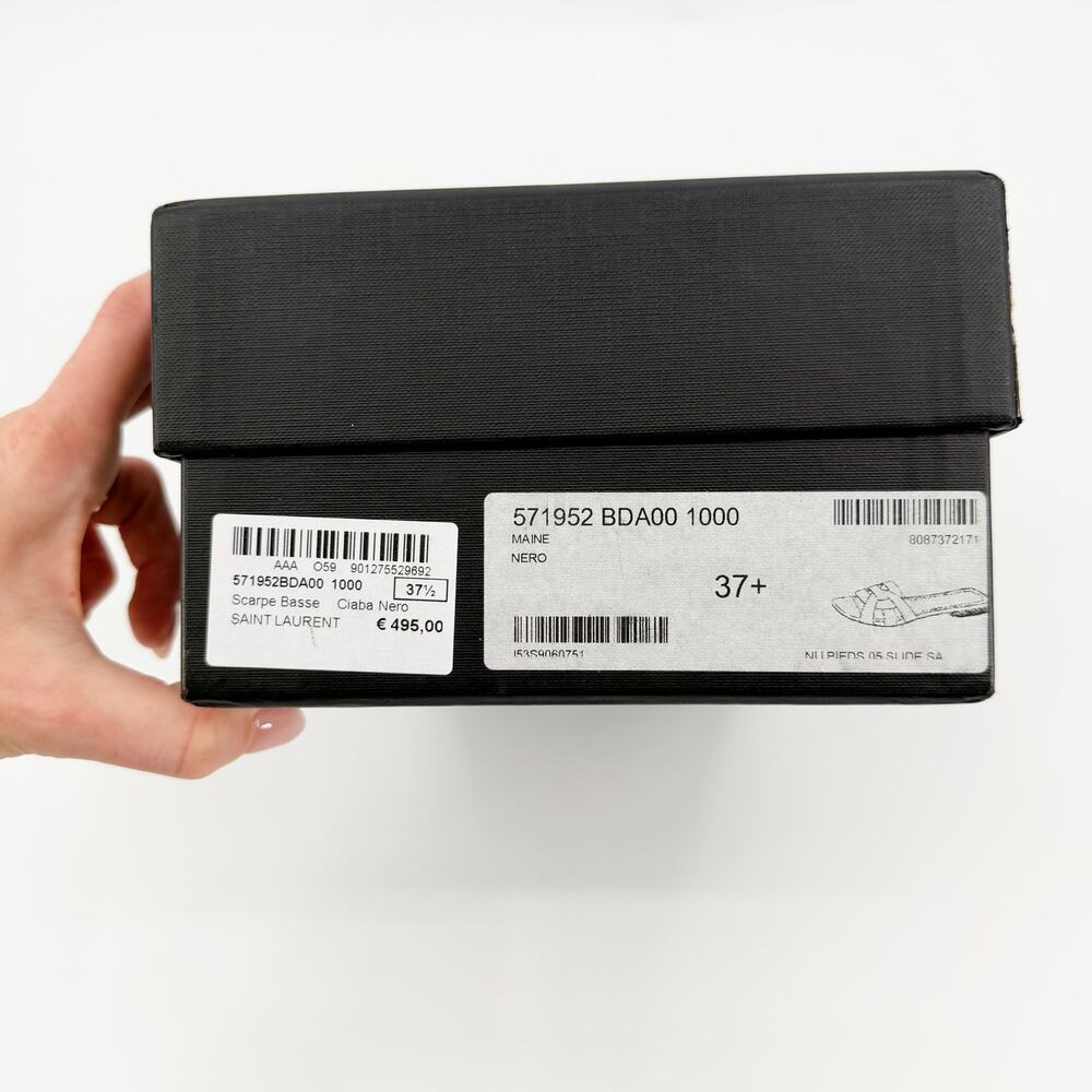 Saint Laurent Tribute Sandal Flat Mules Black Slides Smooth Leather Woven 37.5 - Picture 10 of 12